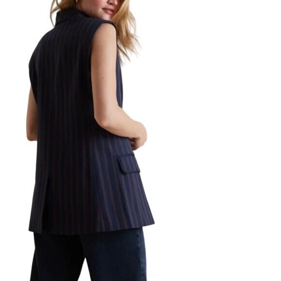 Anthropologie Navy Red Striped Side Buckle Vest Womens Size Small - Picture 3 of 8